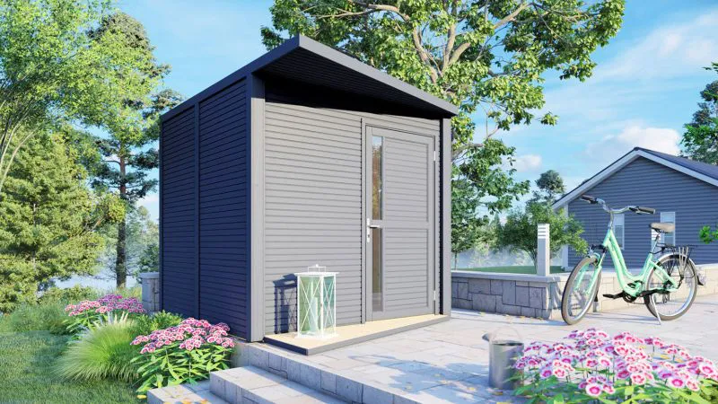 Holz-Gartenhütte 2,97 x 2,34 Meter (inkl. Dach) | Anthrazit | Pultdach Abbildung