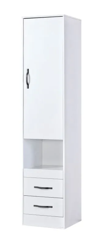 Schrank | Farbe: Weiß / Schwarz | 50 x 50 x 225 cm | Metallgriffe | 1 Tür | 2 Schubladen | 4 Einlegeböden | 5 Fächer | Nalut 02