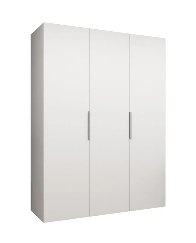 Drehtürenschrank Korab 15, Farbe: Weiß, drei Türen, Kleiderschrank, Soft-Close-Funktion, zwei Fächer, 1,5 Meter breit, Griffe: Kaschmir, zwei Kleiderstangen
