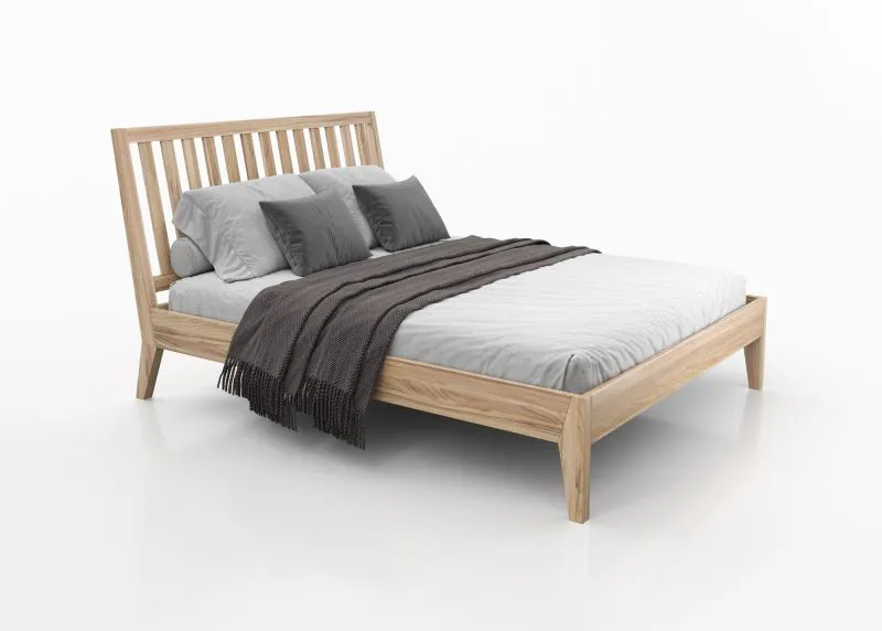 Doppelbett / Gästebett Engordany 08 | Buche Vollholz massiv | lackiert | Liegefläche: 180 x 200 cm | Farbe: Buche | mit hoher Kopfstütze | ästhetisches Design
