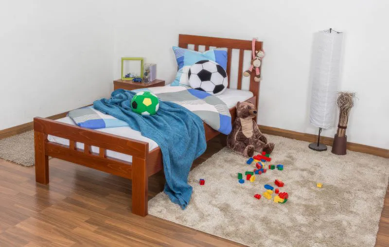 Kinderbett / Jugendbett "Easy Premium Line" K8, Buche Vollholz massiv kirschrot lackiert - Liegefläche: 90 x 200 cm