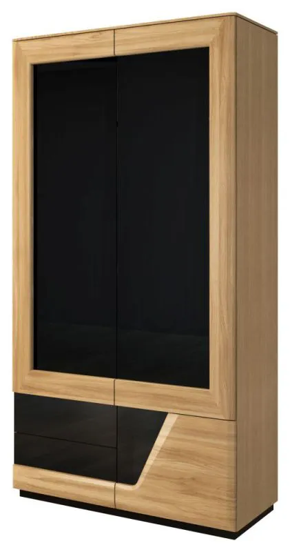 Drehtürenschrank / Kleiderschrank "Belica" 28, Farbe: Eiche natur / Schwarz, teilmassiv - Abmessungen: 192 x 102 x 60 cm (H x B x T)