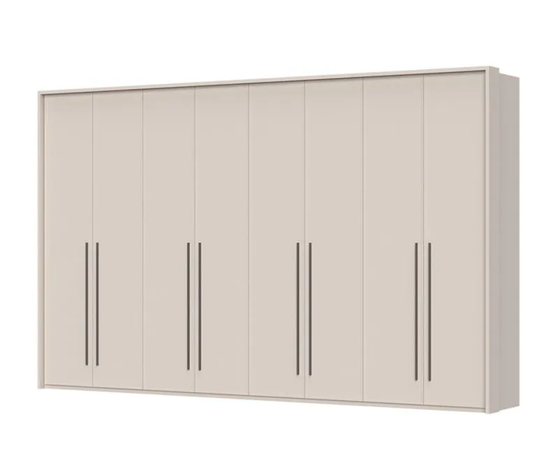 Kleiderschrank mit acht Türen und Rahmen Neiafu 56, Farbe: Kaschmir, Maße: 226 x 367 x 60 cm, Soft-Close-Funktion, zwölf Einlegeböden, verstellbare Füße