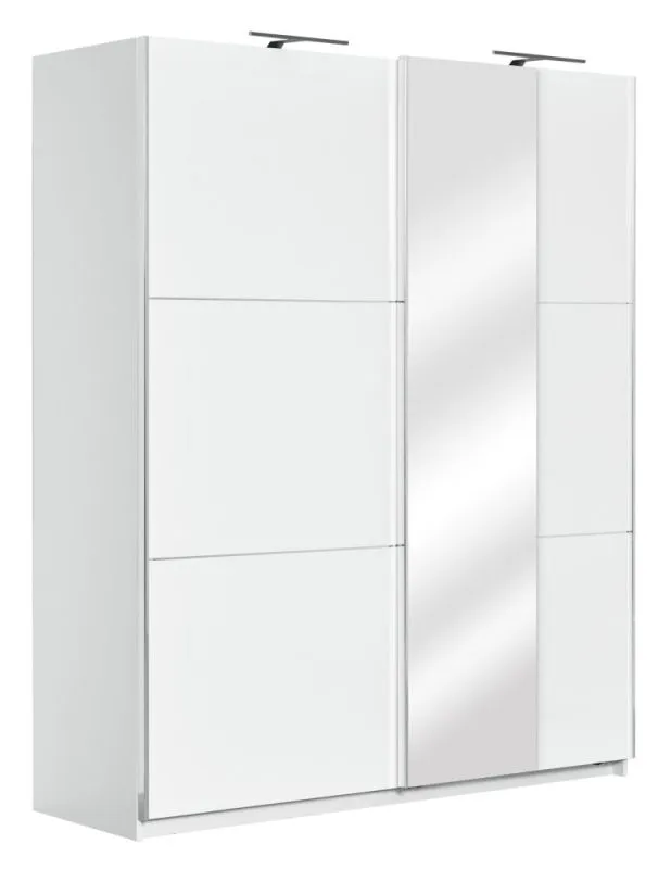 Schiebetürenschrank / Kleiderschrank Sabadell 10, Farbe: Weiß / Weiß Hochglanz - 222 x 179 x 64 cm (H x B x T)