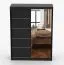Schiebetürenschrank / Kleiderschrank | Spiegel | 200 x 150 x 61 cm | Schwarz | Bucegi  32 | 2 Türen | 6 Fächer | Griffe: Aluminium | Kleiderstange