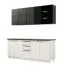 Elegante Küchenzeile / Küchenblock Plina 01, Farbe: Weiß / Schwarz / Schwarz Matt, zwei Schubladen, ABS-Kanten, 200 cm breit, ein Hängeschrank mit Glastüren