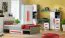 120 cm breite Kommode / Sideboard Olaf 06, Farbe: Anthrazit / Weiß / Rot, teilmassiv - 85 x 120 x 40 cm, 2 Türen, 3 Schubladen, Griffe aus Massivholz