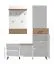 Garderobe Komplett - Set A Bineva, 2-teilig, Farbe: Eiche Artisan / Weiß / Weiß Hochglanz, ein Garderobenschrank und eine Kommode, Schuhschrank mit Sitzkissen, Spiegel und Garderobe mit 6 Haken