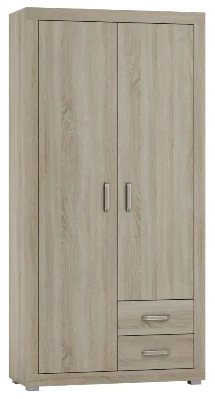 100 cm breiter Kleiderschrank mit 2 Türen, 7 Fächern und 2 Schubladen | Farbe: Sonoma Eiche | Tiefe: 40 cm Abbildung
