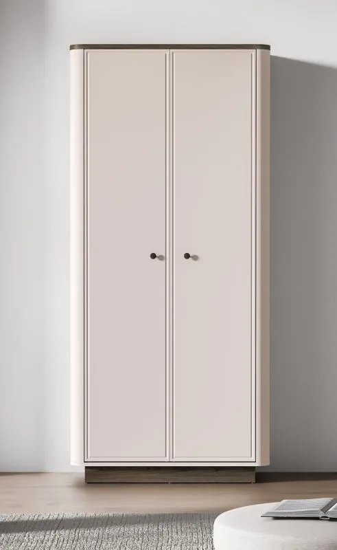 Schrank | Farbe: Kaschmir / Eiche Windmill dunkel | Soft-Close-Funktion | 1 Kleiderstange | 2 Fächer | Maße: 92 x 53 x 200 cm | Griffe: Metall