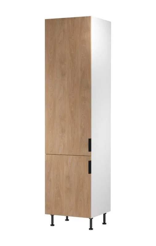 Küchenschrank | 2 Drehtüren | Farbe: Weiß / Eiche Puccini | 5 Innenschubladen mit Vollauszug | 60 x 58 x 247 cm | Soft-Close Funktion | Türanschlag: Links