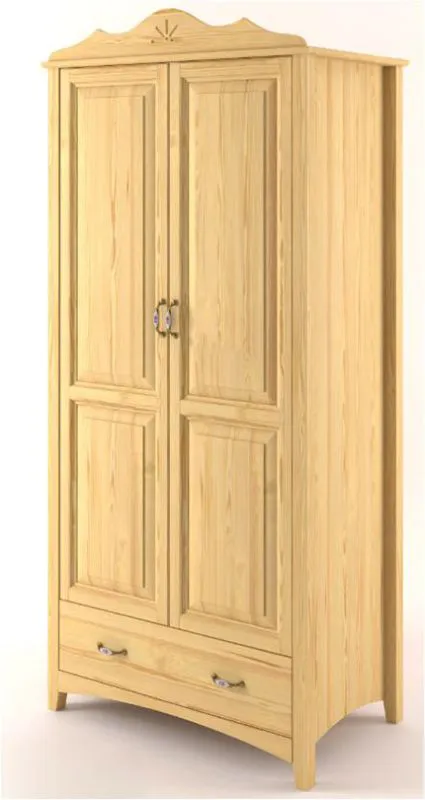 Kleiderschrank | 2 Drehtüren | 1 Schublade | 3 Fächer | mit Kleiderstange | 80 cm breit | Massivholz | Farbe: Natur Abbildung