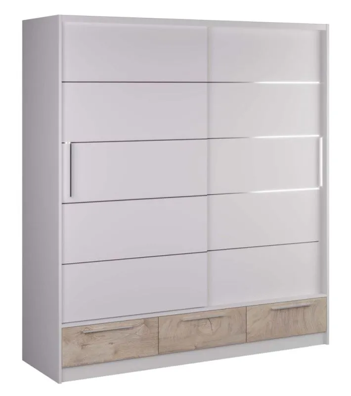 Schiebetürenschrank / Kleiderschrank Sidonia 09, Farbe: Eiche / Weiß - Abmessungen: 220 x 200 x 62 cm (H x B x T)