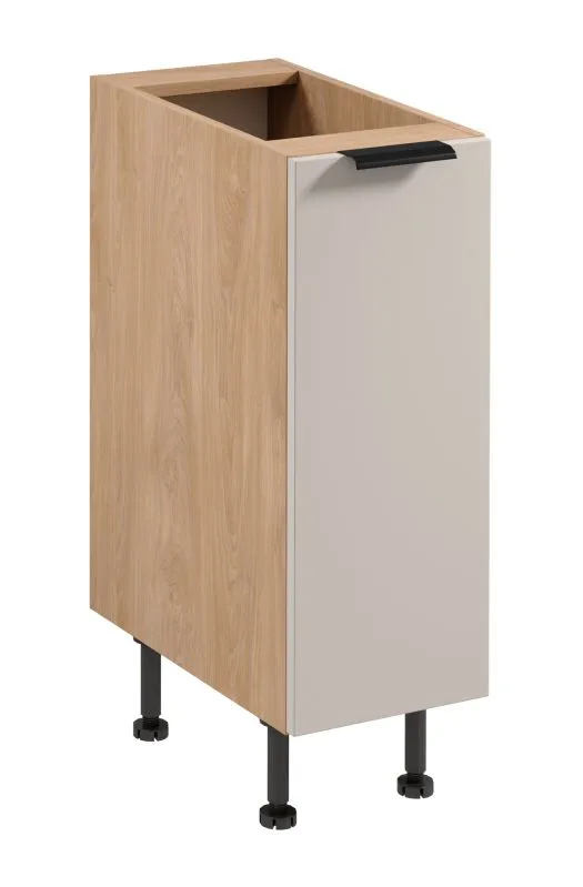 Küchenunterschrank | 1 Drehtür | Farbe: Eiche Puccini / Beige | 2 Fächer | Soft-Close Funktion | 30 x 52 x 87 cm | schmal | verstellbare Beine | Metallgriff
