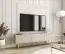TV-Möbel / TV-Schrank mit drei Kipptüren Horsham 43, Farbe: Beige, geriffelte Front, ABS-Kantenschutz, Beine: Gold, Push-to-open Funktion, für Wohnzimmer