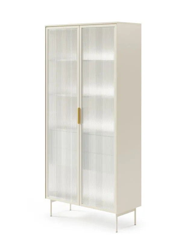Vitrinenschrank mit zwei Glastüren Chaabane 01 | Farbe: Kaschmir | inkl. LED-Beleuchtung | Beine & Griffe: Metall | Maße: 194,5 x 91,5 x 39 cm | ABS-Kanten