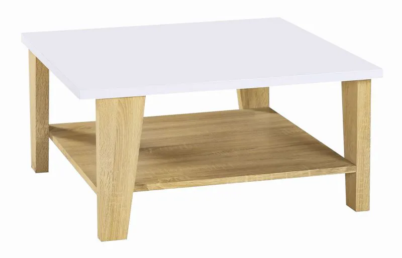 Couchtisch Dakoro 31, Farbe: Sonoma Eiche / Weiß Hochglanz - Abmessungen: 40 x 80 x 80 cm (H x B x T)