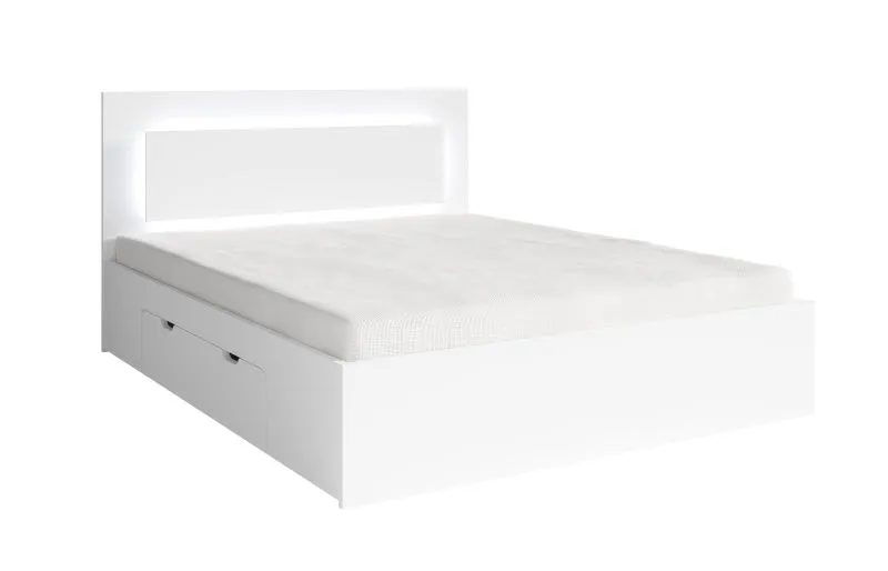 Doppelbett / Gästebett mit Bettschublade Almopia 05, Farbe: Weiß, inklusive LED-Beleuchtung, Liegefläche: 160 x 200 cm, gut kombinierbar