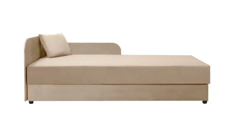 Tagesbett / Gästebett mit bequemer Polsterung Lobatos 83, Farbe: Beige, inkl. Kissen, Liegefläche: 80 x 195 cm, Stauraum, Kopfteil links