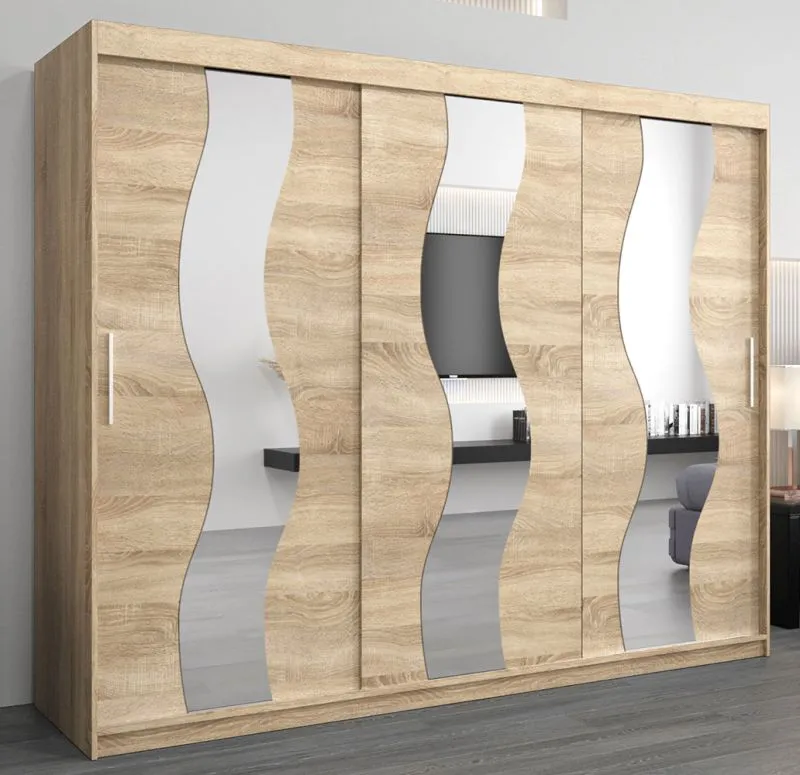 Schiebetürenschrank / Kleiderschrank Hacho 06 mit Spiegel, Farbe: Eiche Sonoma - Abmessungen: 200 x 250 x 62 cm ( H x B x T)