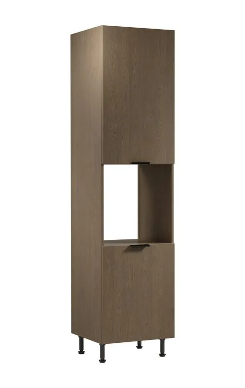 Küchenschrank | 2 Drehtüren | Farbe: Eiche Baltic Storm | Soft-Close Funktion | 60 x 58 x 247 cm | 5 Fächer | Metallgriffe | für Einbau eines Backofen | Türanschlag: Rechts