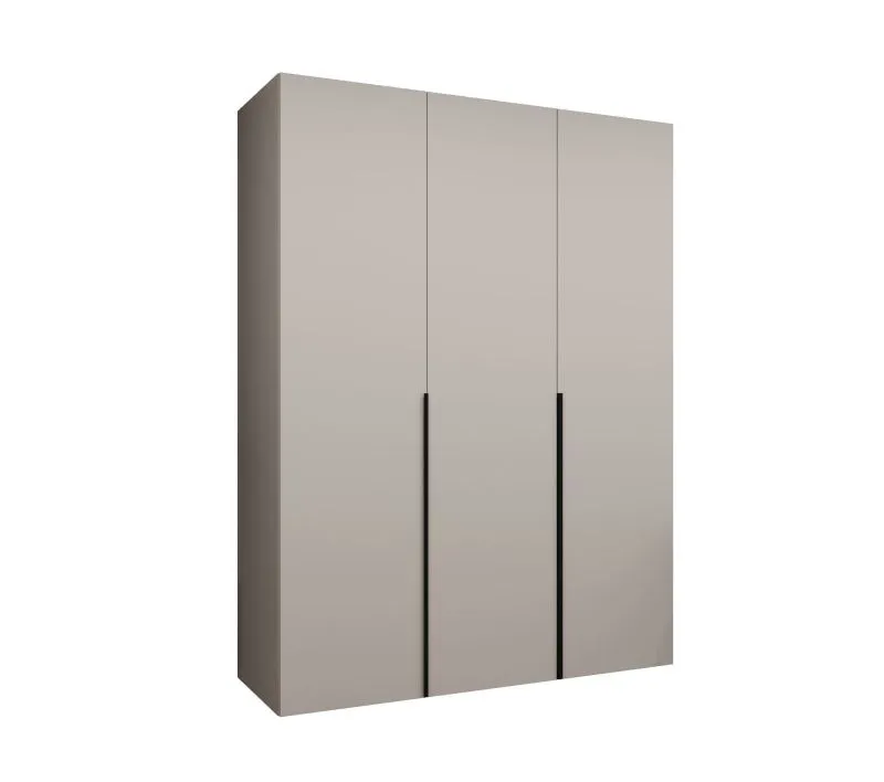 Kleiderschrank / Drehtürenschrank Eiger 20, Farbe: Kaschmir, drei Türen, zwei Kleiderstangen, 1,5 Meter breit, zwei Fächer, Griffe: Schwarz, Soft-Close-Funktion