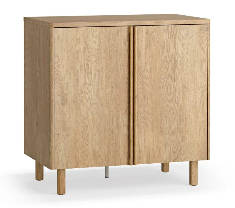 Kommode | klein | 2 Türen | Farbe: Eiche | 83 x 46 x 83 cm | Soft-Close Funktion | verstellbare Einlegeböden | Griffe & Beine: Eichenholz | 5 Fächer