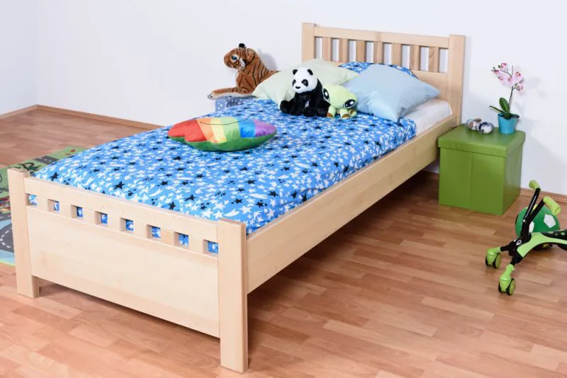 Kinderbett / Jugendbett Buche massiv Vollholz natur 109C, inkl. Lattenrost - 200 x 100 cm (L x B)