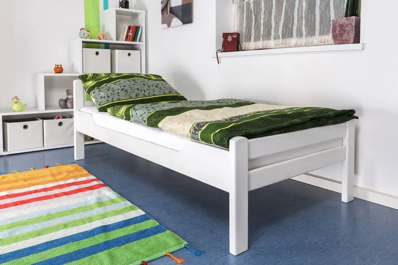 Kinderbett 90 x 190 cm | Massivholz: Buche | Weiß Lackiert Abbildung