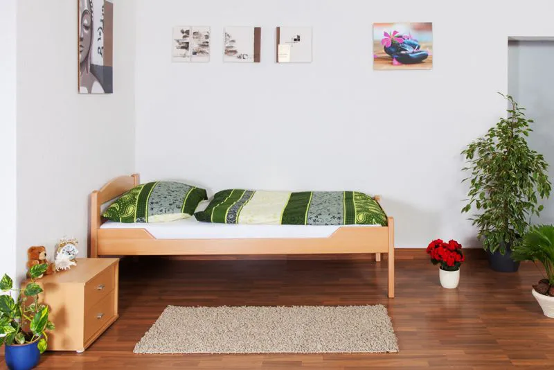 Bettrahmen für Kinder / Kinderbett 90 x 200 cm | Massivholz: Buche | Natur Lackiert | besonders hohe Qualität Abbildung