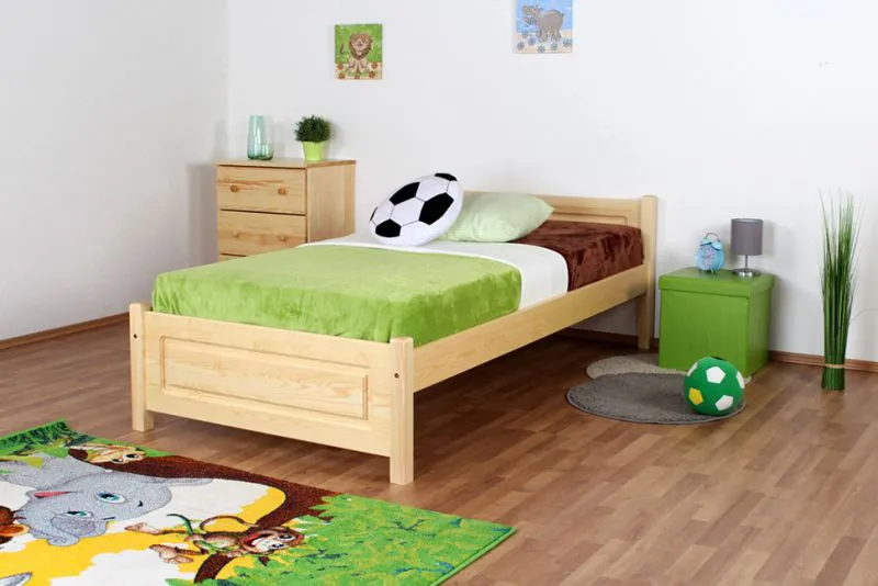 Bettrahmen für Kinder / Kinderbett 100 x 200 cm | Massivholz: Kiefer | Natur Lackiert Abbildung