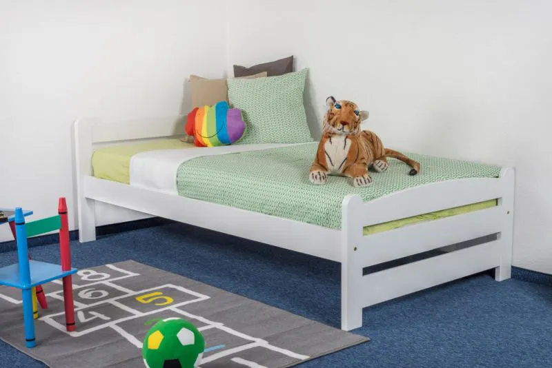 Bettrahmen für Kinder / Kinderbett 100 x 200 cm | Massivholz: Kiefer | Weiß Lackiert Abbildung