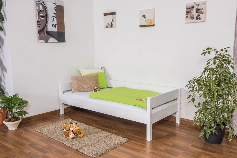 Bettrahmen für Kinder / Kinderbett 90 x 200 cm | Massivholz: Buche | Weiß Lackiert Abbildung