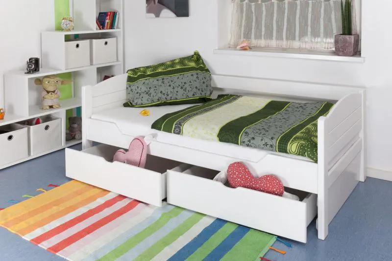 Buche Stauraumbett 90 x 200 cm Weiß Abbildung
