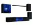 Dunkle Wohnwand Volleberg 34, Farbe: Schwarz - Abmessungen: 140 x 250 x 40 cm (H x B x T), mit blauer LED-Beleuchtung