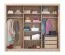 250 cm breiter Kleiderschrank mit 2 Türen, 9 Fächern und 2 Schubladen | Farbe: Eiche | Tiefe: 60 cm Abbildung