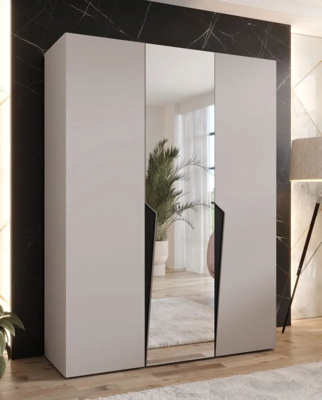 Drehtürenschrank / Kleiderschrank | Farbe: Kaschmir | 1 Spiegeltür | Griffe: Schwarz | 2 Fächer | Soft-Close | 2 Kleiderstangen | Maße: 150 x 52 x 202 cm | ABS