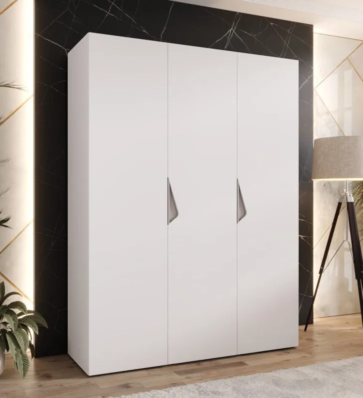 Kleiderschrank | 3 Türen | Farbe: Weiß | Griffe: Kaschmir | Maße: 150 x 52 x 202 cm | 2 Kleiderstangen | 2 Fächer | Drehtürenschrank