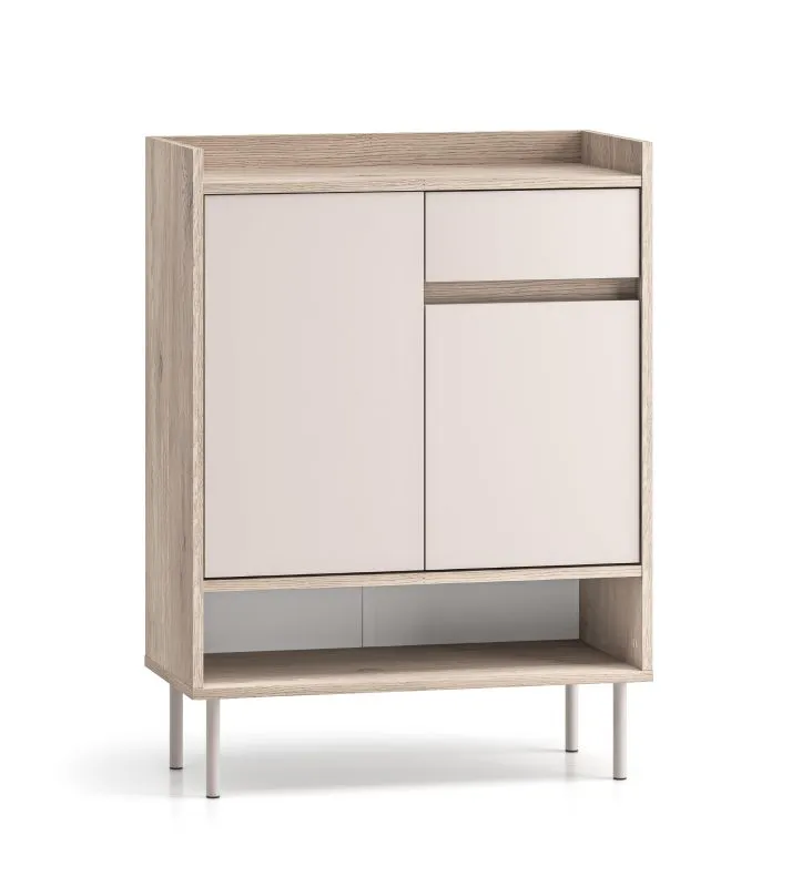 Kommode | schmal | Soft-Close-Funktion | Maße: 70 x 34 x 95 cm | 6 Fächer | Farbe: Eiche Cremona / Kaschmir | 1 Schublade | ABS-Kanten | für den Vorraum