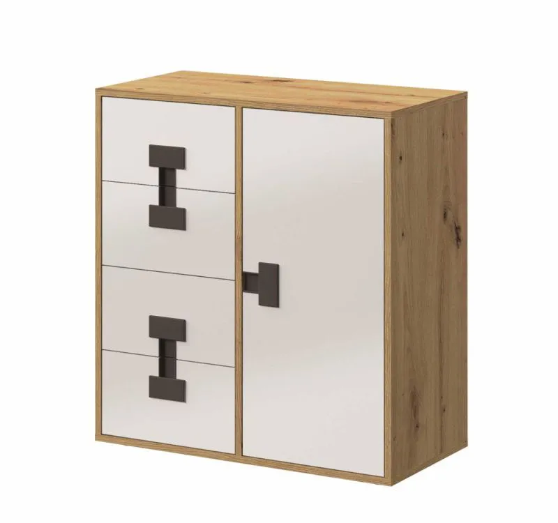 Jugendzimmer - Kommode Garian 07, Farbe: Eiche / Weiß / Grau, Abmessungen: 86 x 80 x 40 cm (H x B x T)