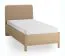 Einzelbett | Farbe: Eiche / Taupe | Eiche massiv | weich gepolsterte Kopfstütze | 90 x 200 cm | Gästebett | inkl. Lattenrost | dezent abgerundete Form