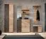 Garderobe Komplett - Set D Angvik, 5-teilig, Farbe: Eiche / Schwarz, zwei Schuhschränke, ein Garderobenschrank, ein Spiegel, vier Haken