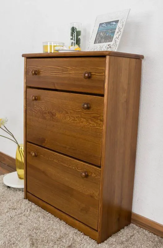 Schuhkommode Schuhschrank Kiefer Holz massiv, Farbe: Eiche 98x72x29 cm, Massivholz Schuhschrank Abbildung