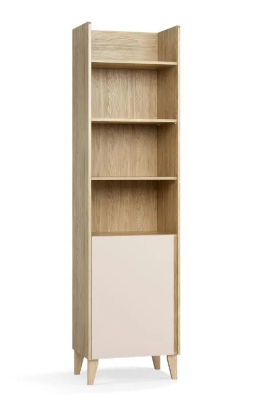 Regal | eine Drehtür | Farbe: Eiche / Beige | 5 Fächer | schmal | Soft-Close-Funktion | Maße: 54,5 x 38 x 204 cm | ABS-Kantenschutz | für Büro