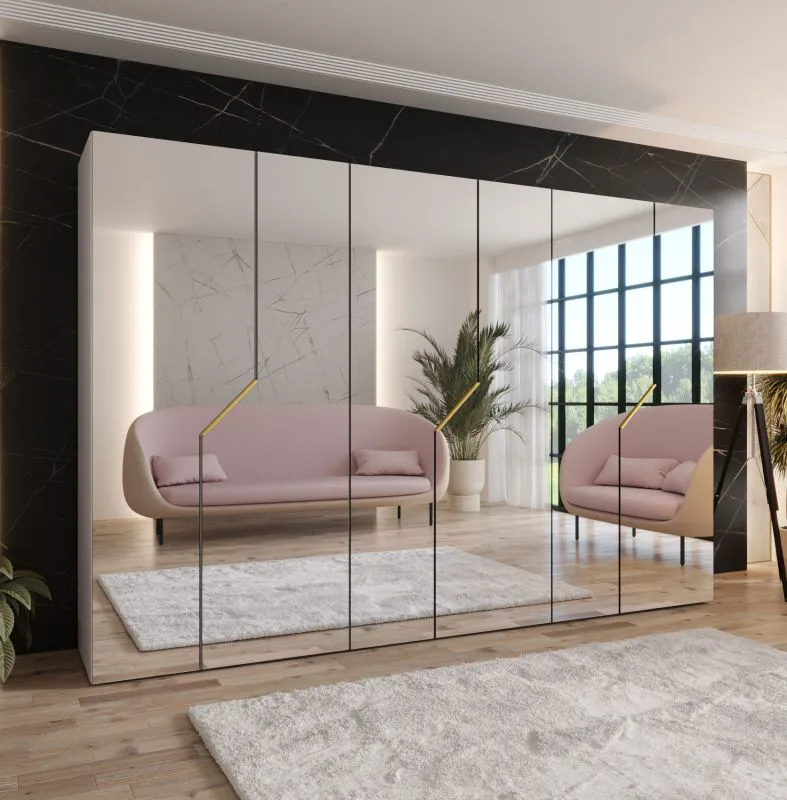 Drehtürenschrank | Farbe: Kaschmir | Soft-Close-Funktion | Griffe: Gold | 3 Fächer | 3 Kleiderstangen | Maße: 300 x 52 x 202 cm | ABS | Kleiderschrank