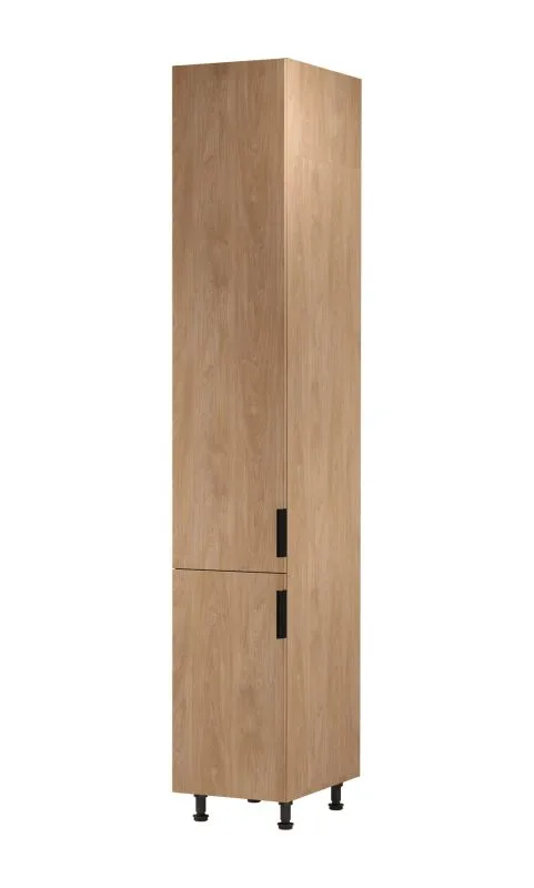 Küchenhochschrank | 2 Drehtüren | Farbe: Eiche Puccini | Soft-Close Funktion | 40 x 58 x 247 cm | 6 Fächer | Metallgriffe | verstellbare Beine | Türanschlag: Links