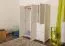 Kleiderschrank | 3 Drehtüren | 4 Schubladen | 3 Fächer | mit Kleiderstange | 135 cm breit | Massivholz | Farbe: Weiß Abbildung