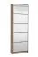 Hoher Schuhschrank Gradide 12, Spiegel-Front, Farbe: Eiche Grau, fünf Kipptüren, schlichtes Design, ABS-Kanten, Maße: 191,5 x 67 x 28 cm, 10 Fächer