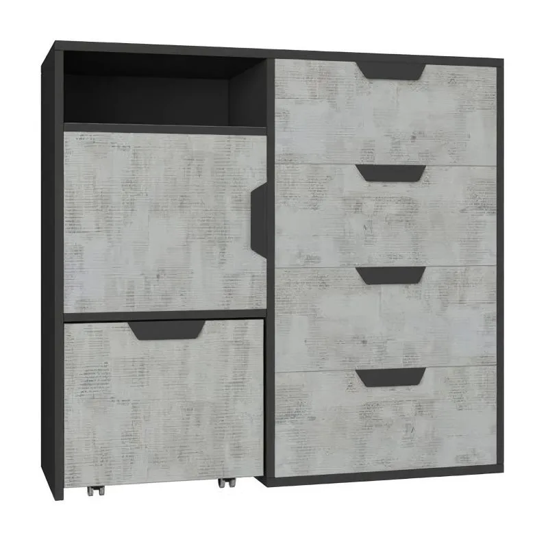 Jugendzimmer Kommode Sprimont 08, Farbe: Dunkelgrau / Grau - Abmessungen: 85 x 90 x 40 cm (H x B x T)