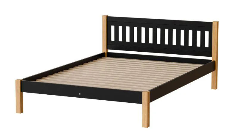 Gästebett / Einzelbett Maive 03, Liegefläche: 140 x 200 cm, in Schwarz / Eiche Natur, Füße: 55 mm dick, inkl. Lattenrost, teilmassiv, Kiefernholz